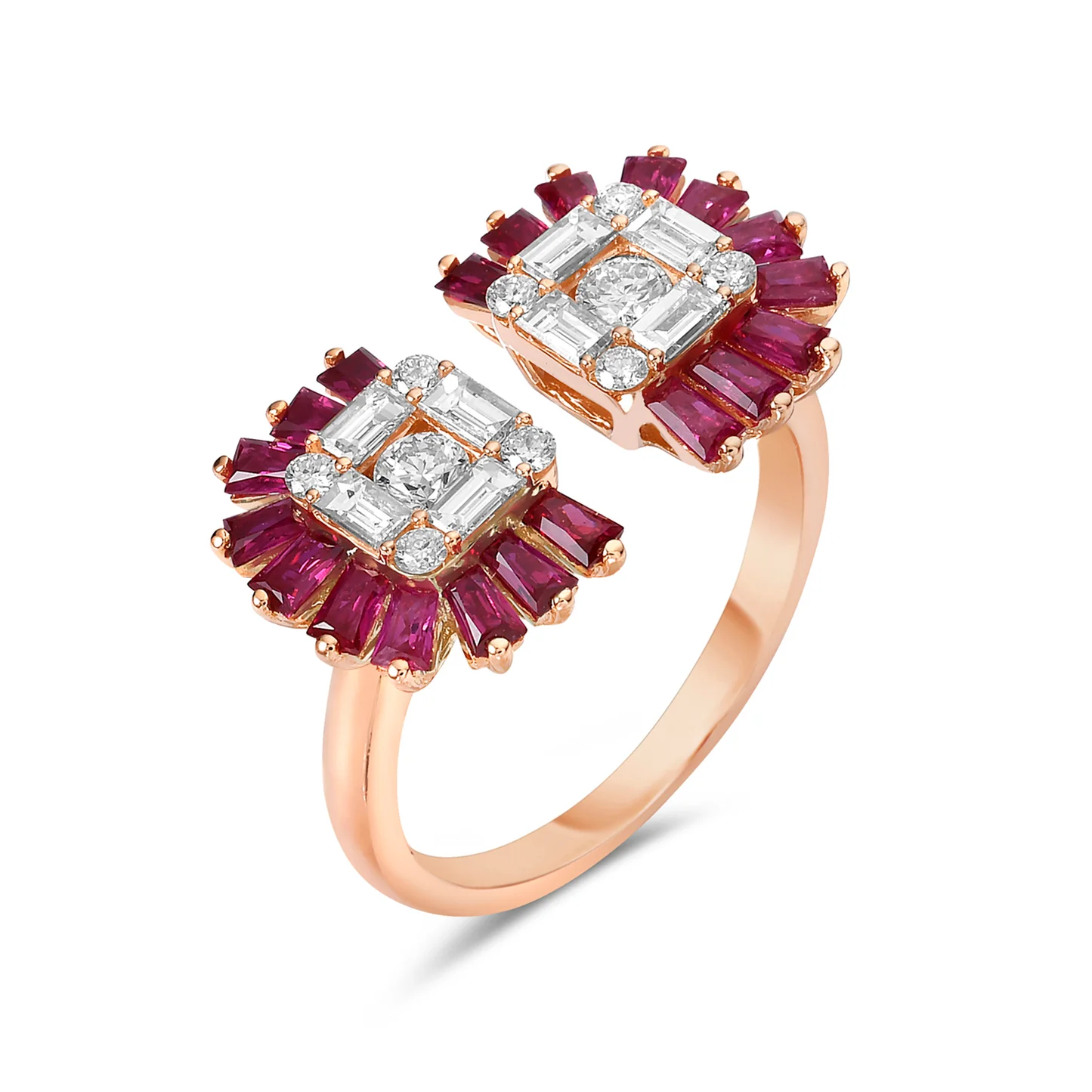 Ruby & Diamond Open Cuff Ring in 18K Gold, alternate view