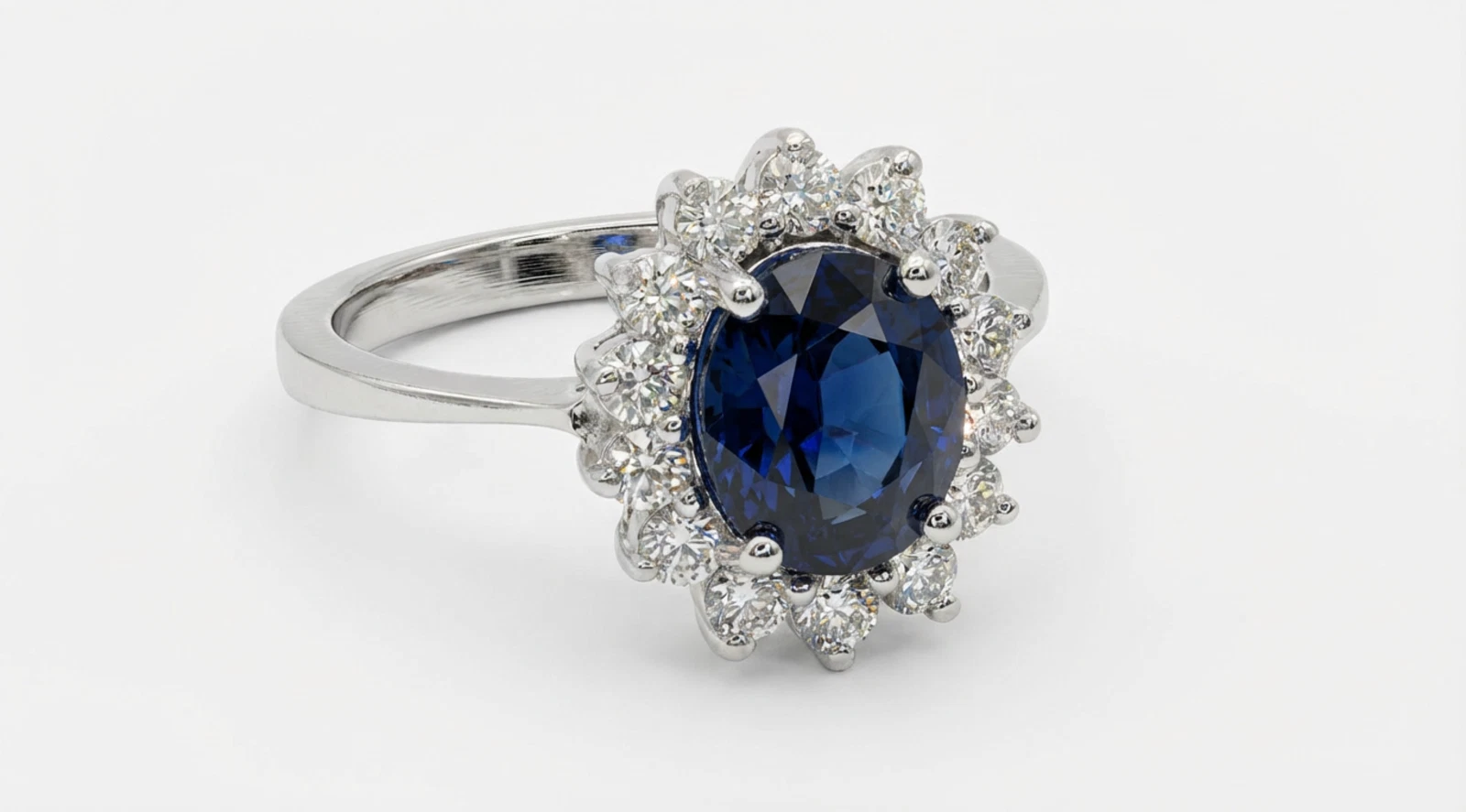 Blue Sapphire and Diamond Ring in White Gold