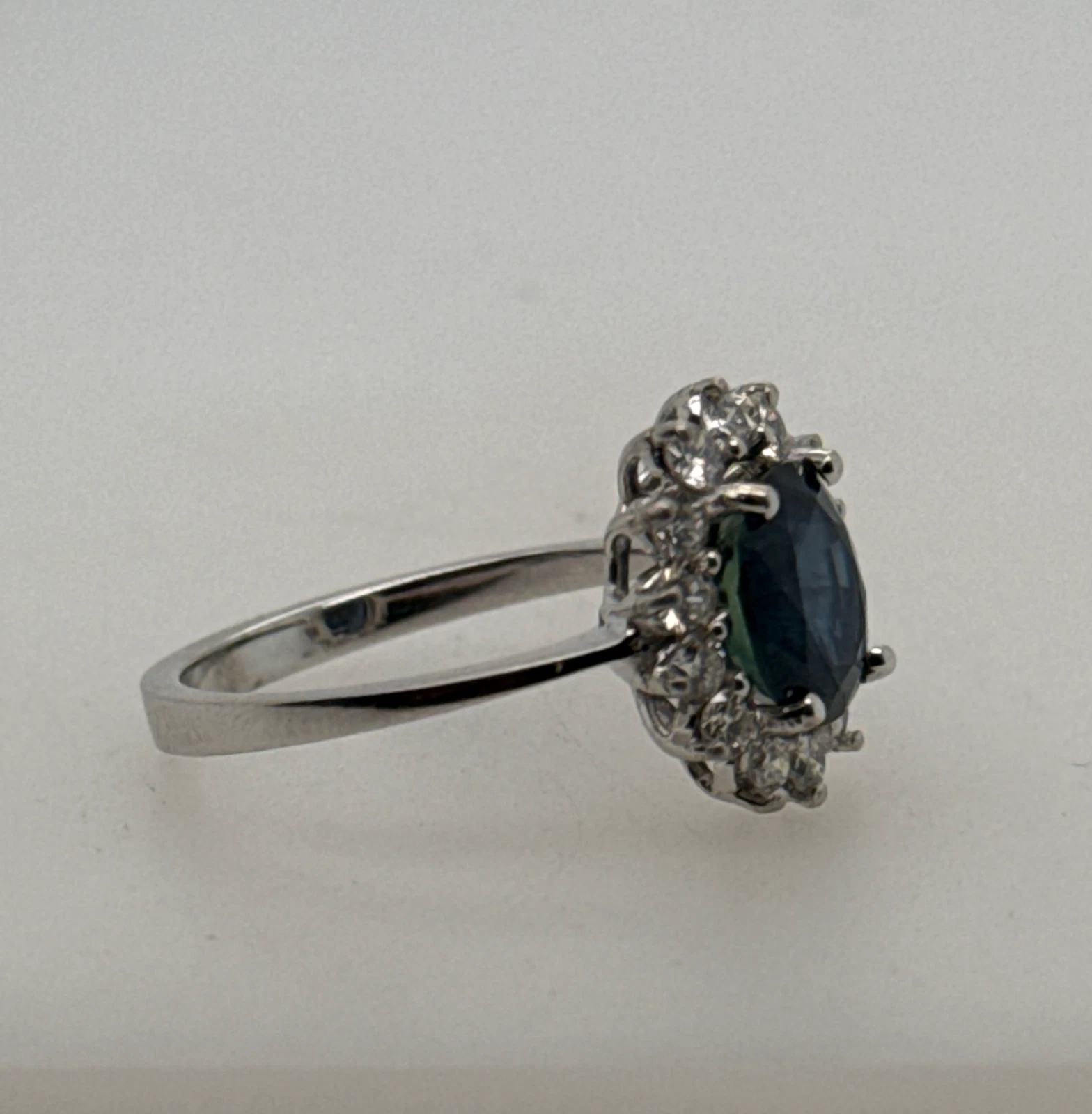 Blue Sapphire and Diamond Ring in White Gold
