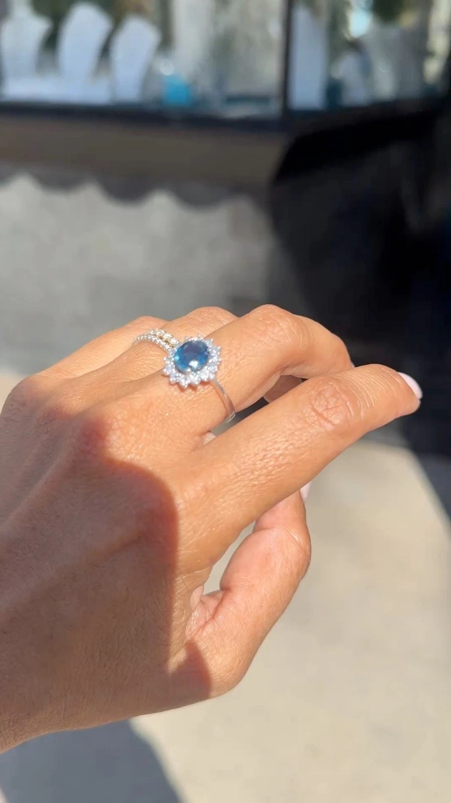 Blue Sapphire and Diamond Ring in White Gold