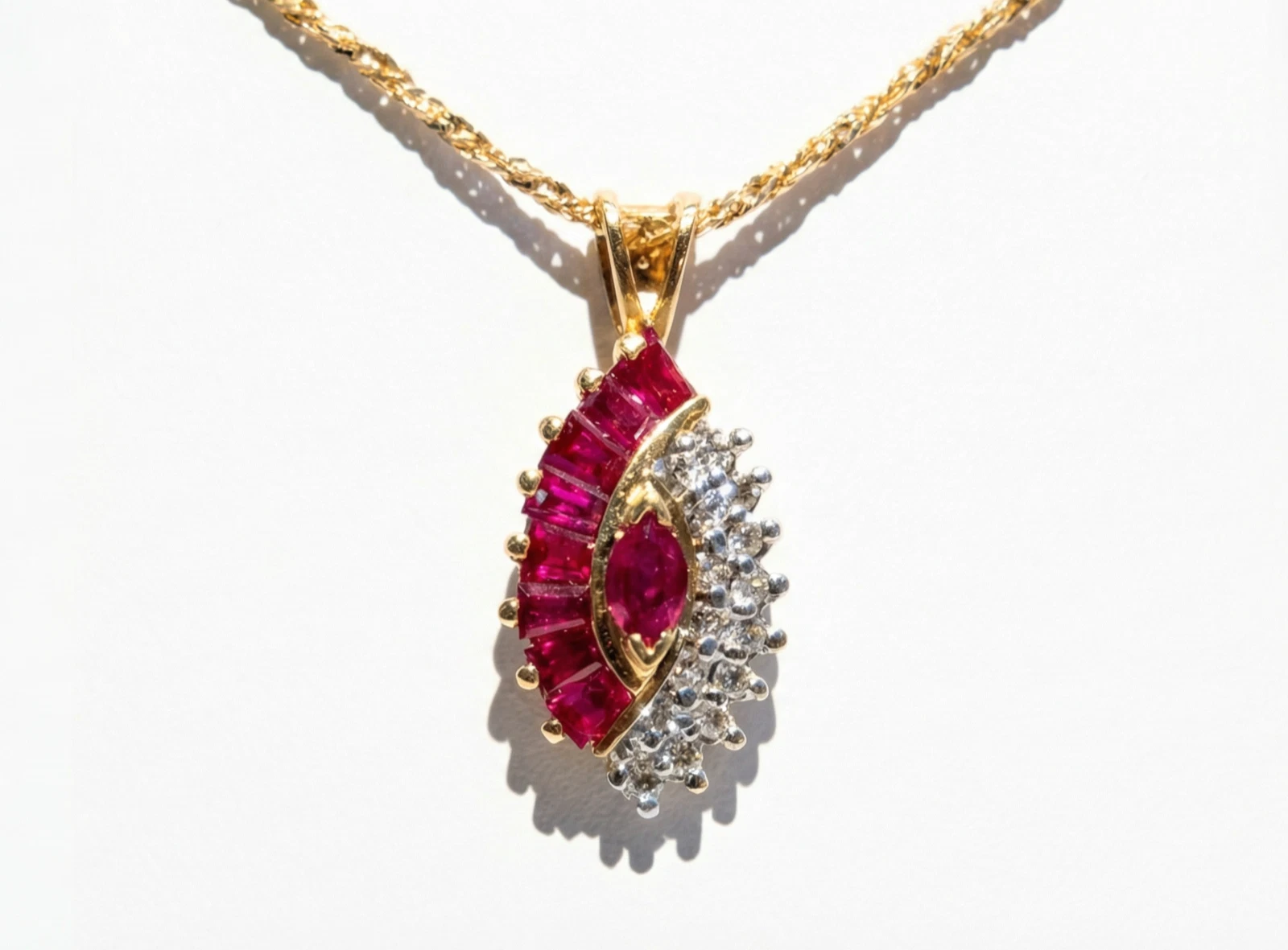 Ruby and Diamond Necklace in Yellow Gold