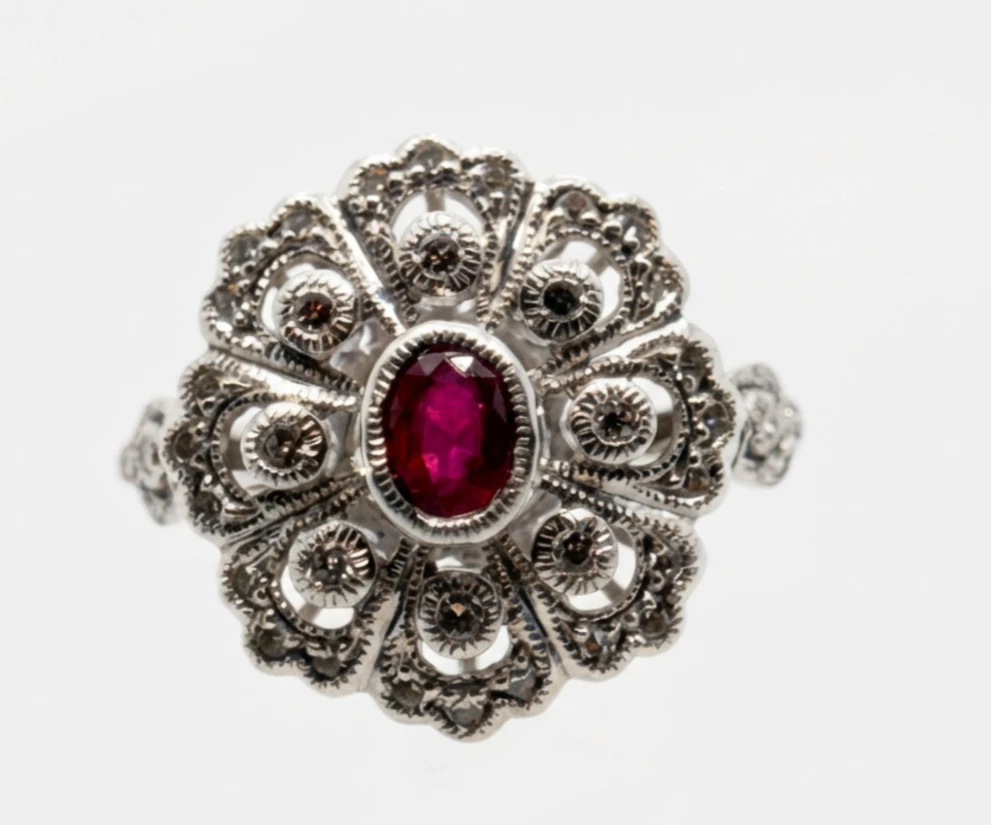 Ruby and Diamond Ring in White Gold