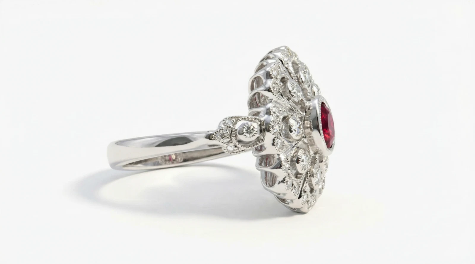 Ruby and Diamond Ring in White Gold