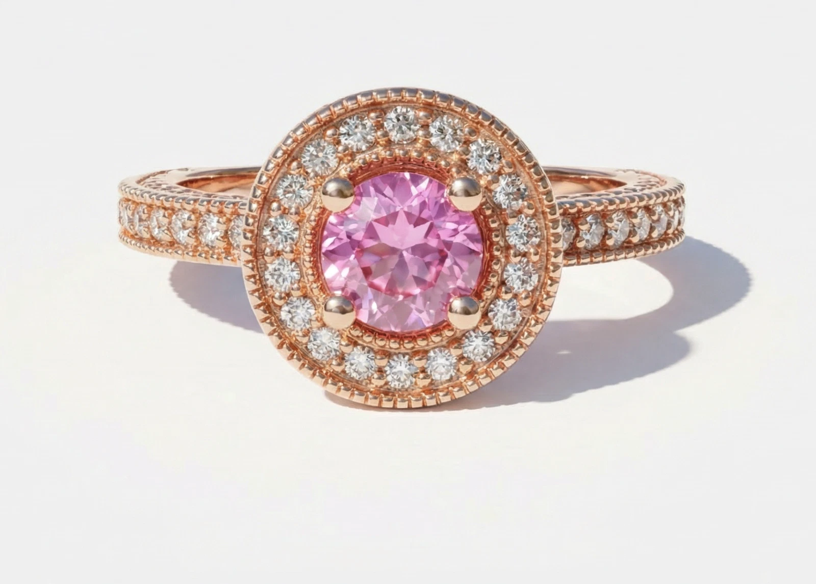 Pink Sapphire and Diamond Ring in Rose Gold