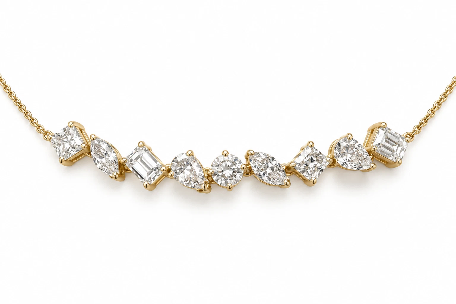 Multi-Shape Lab Diamond Semi Eternity Bracelet in Yellow Gold