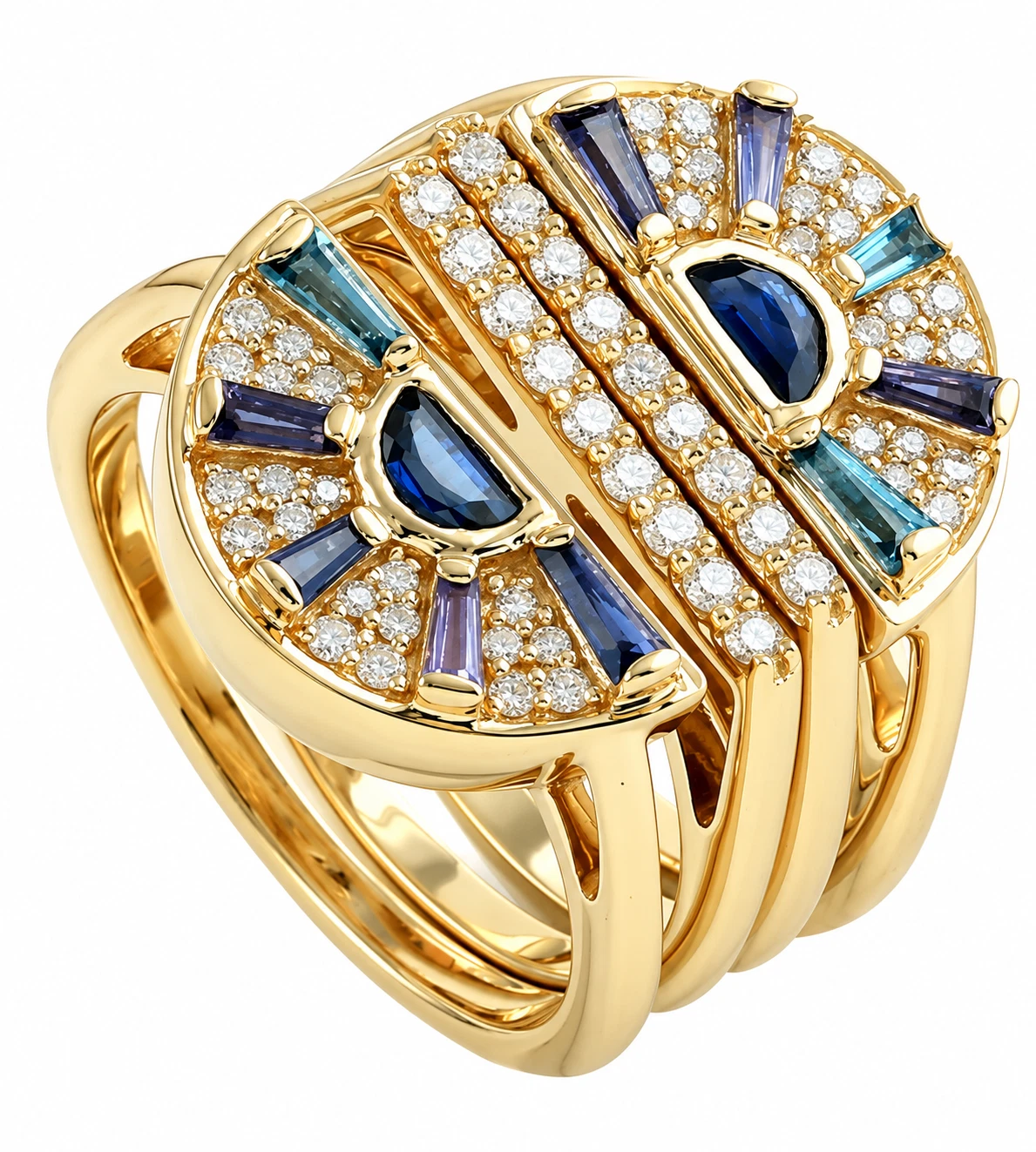 Multi-Gemstone Stacking Ring Set in Yellow Gold