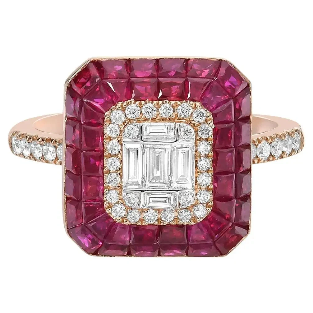 Ruby and Diamond Cocktail Ring in Rose Gold