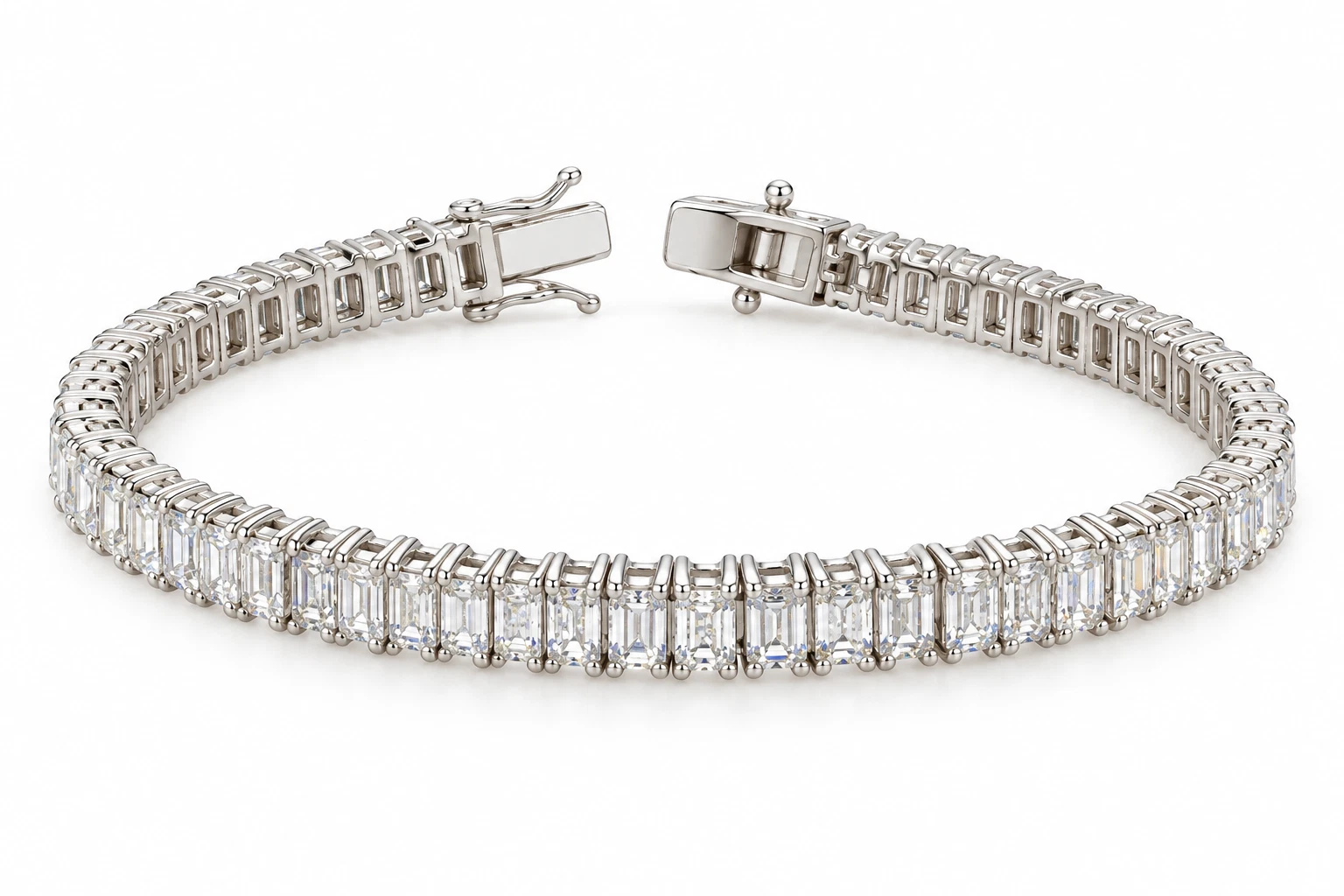 Emerald Cut Lab Diamond Tennis Bracelet in White Gold