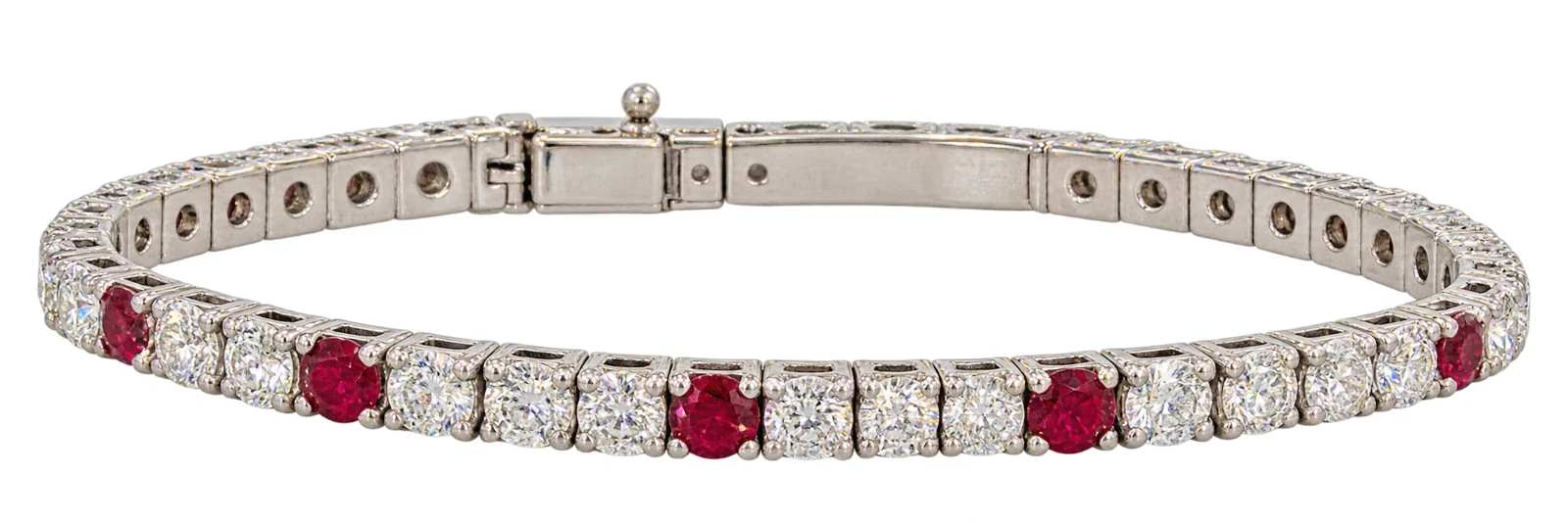 Lab Diamond and Ruby Tennis Bangle in White Gold