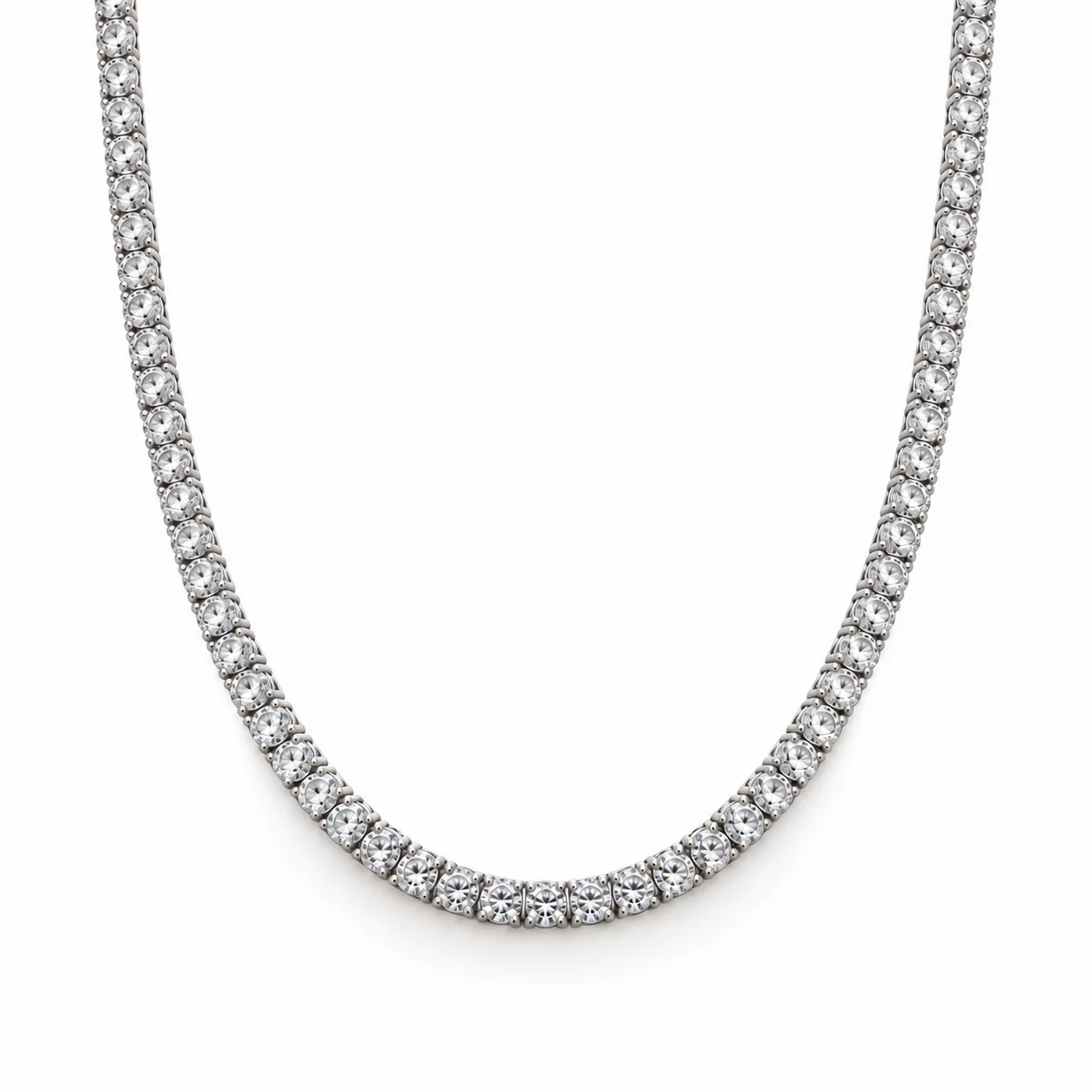 14K White Gold Diamond Tennis Necklace, front view