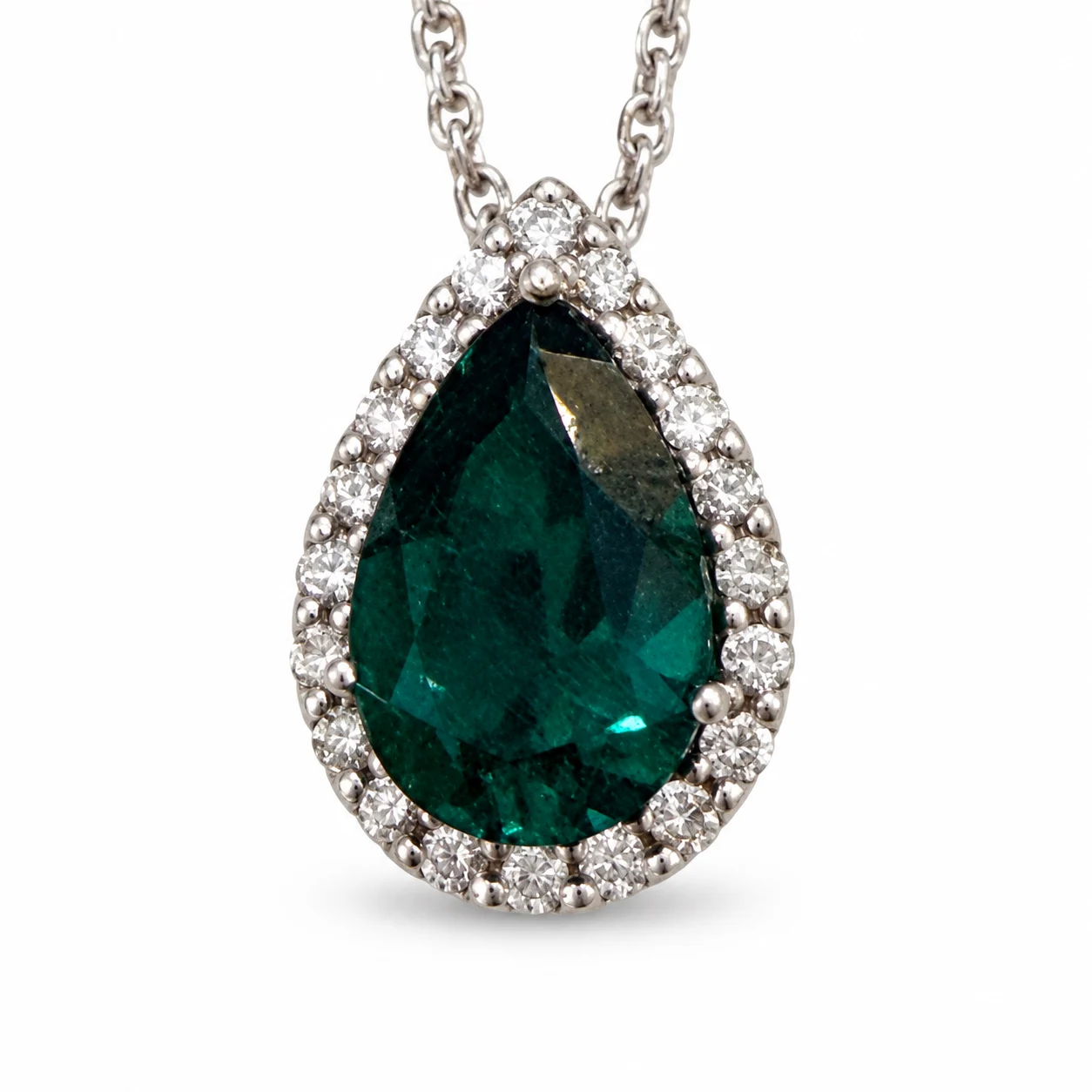 18.5"Green Tourmaline 5ct -1ct Diamond Necklace Pear Shape