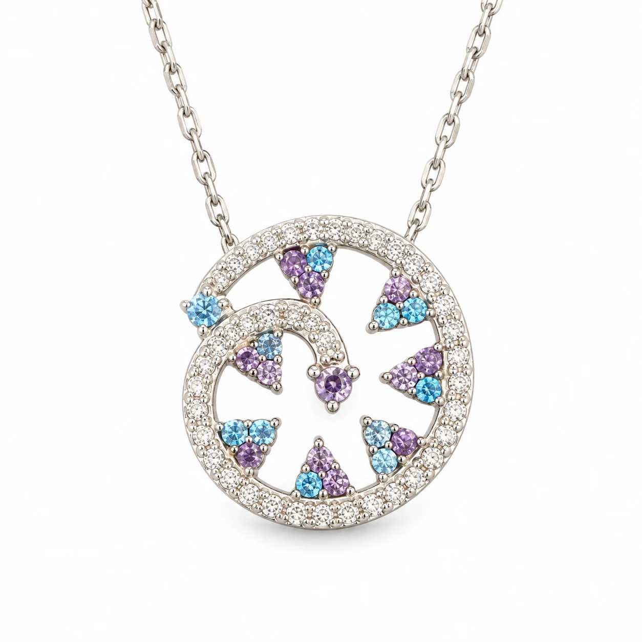 Swirl Multi Color Cubic Zirconia in White Gold