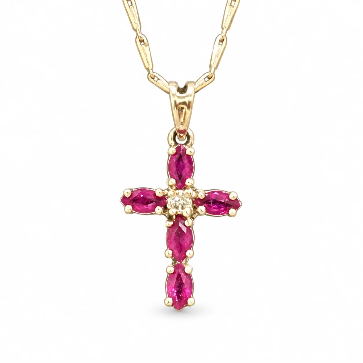 14k Gold Rubyband Diamonds Cross Necklace