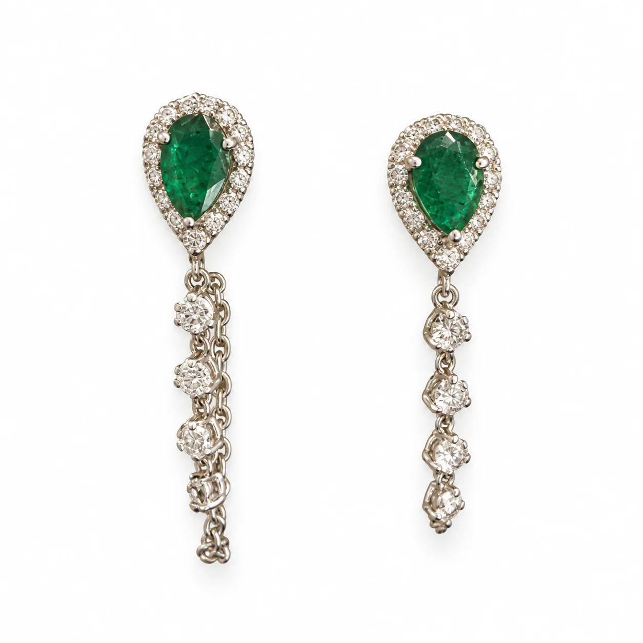 Pear Shape Emerald With Diamond Halo in White Gold