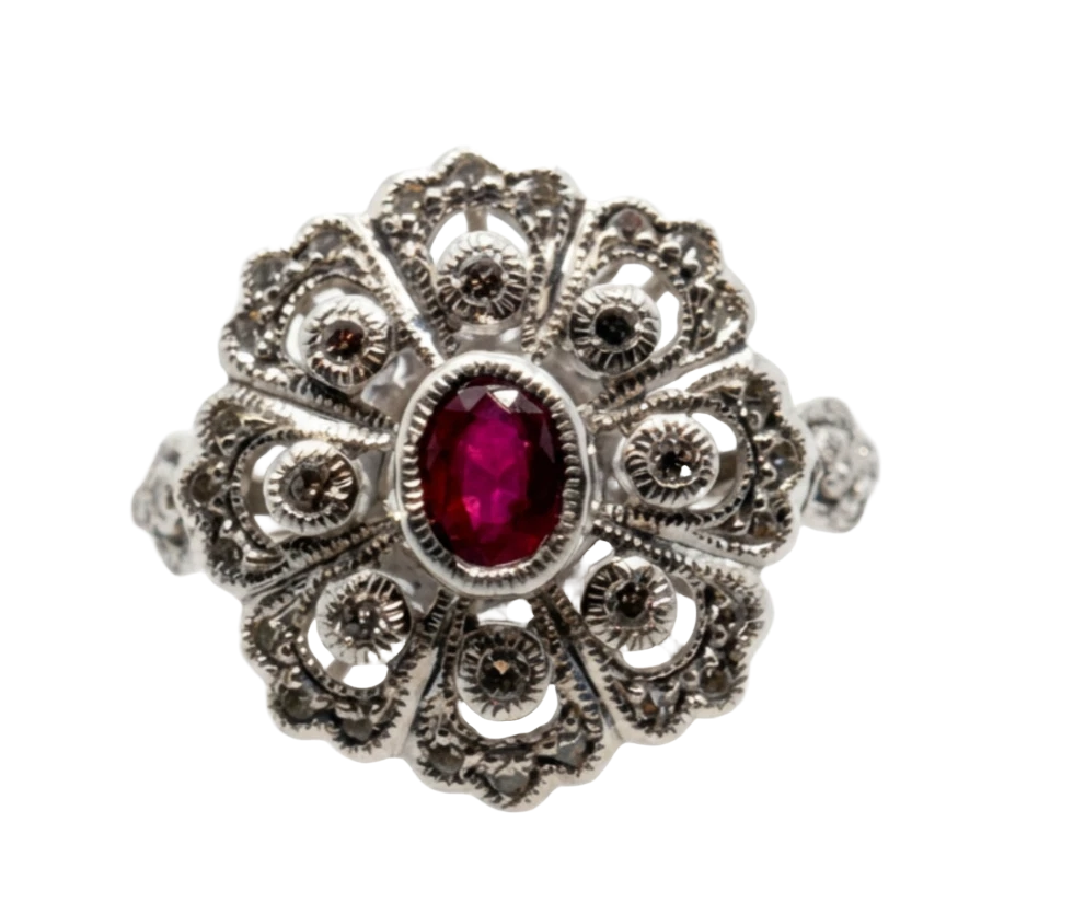 Ruby and Diamond Ring in White Gold