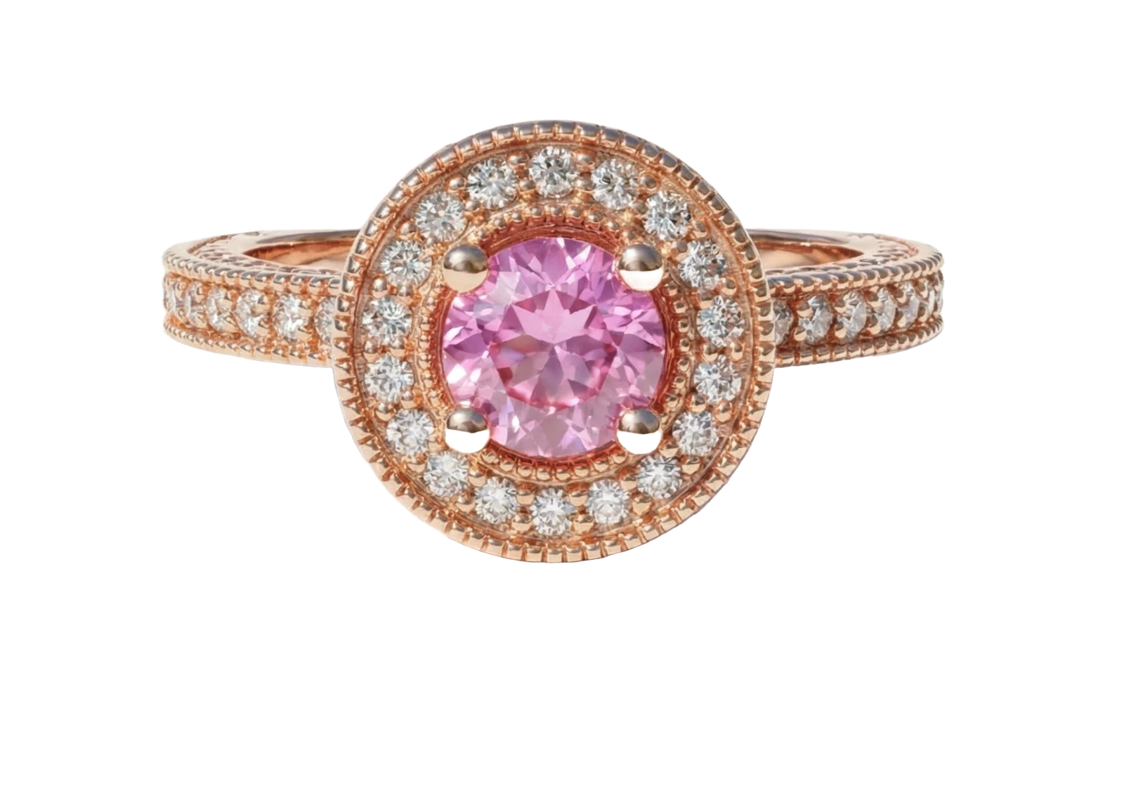 Pink Sapphire and Diamond Ring in Rose Gold