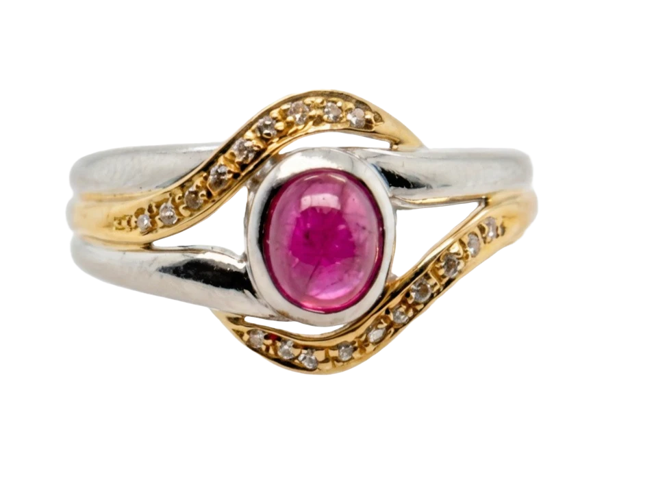 Cabochon Ruby and Diamond Ring in Yellow Gold