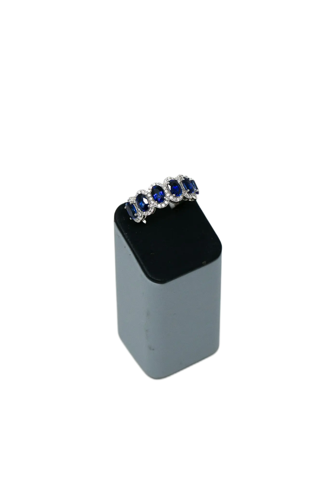 Semi Eternity Oval Blue Sapphire With Diamond Halo in White Gold