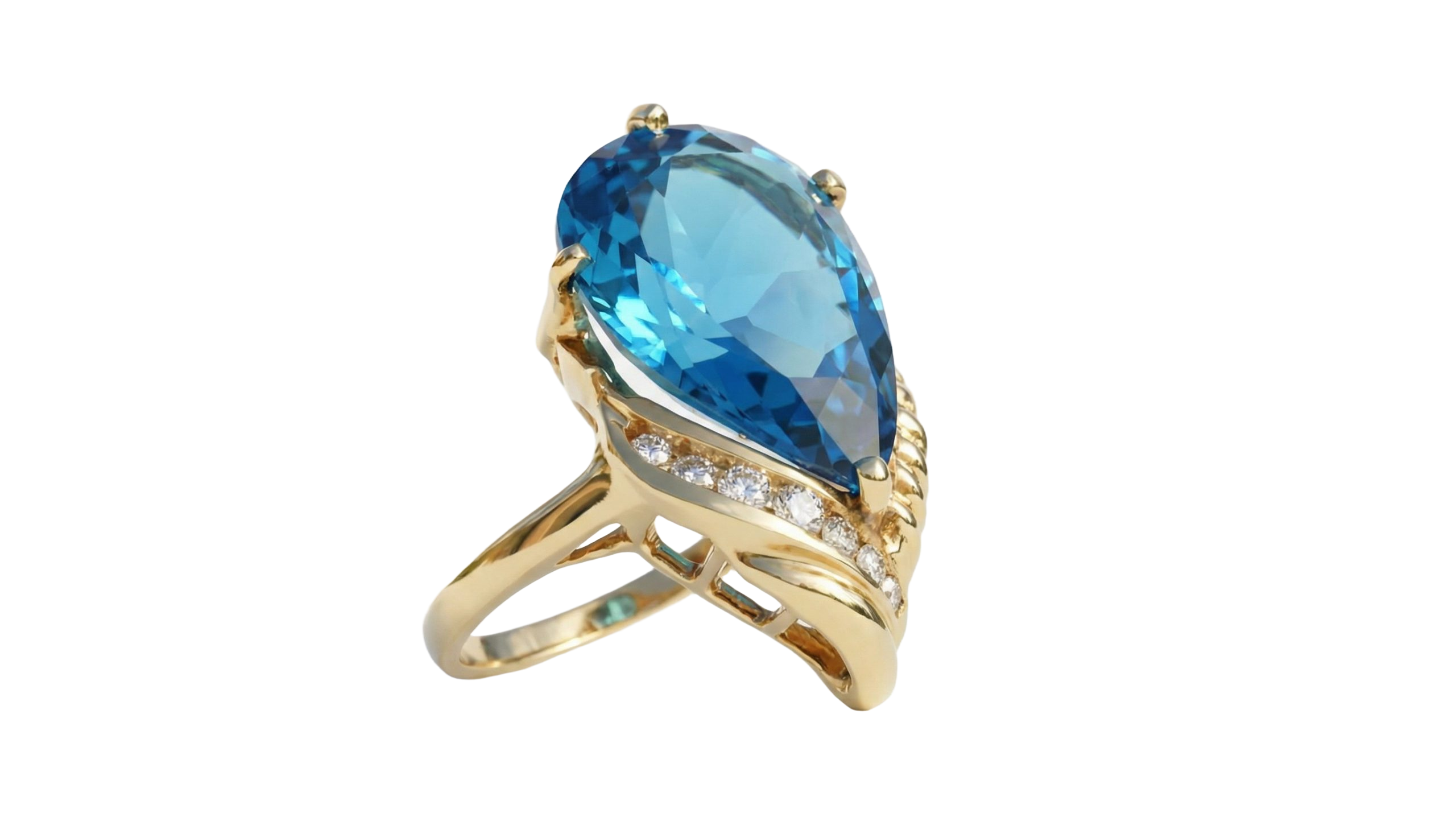 Pear Shape Blue Topaz and Diamonds in Yellow Gold