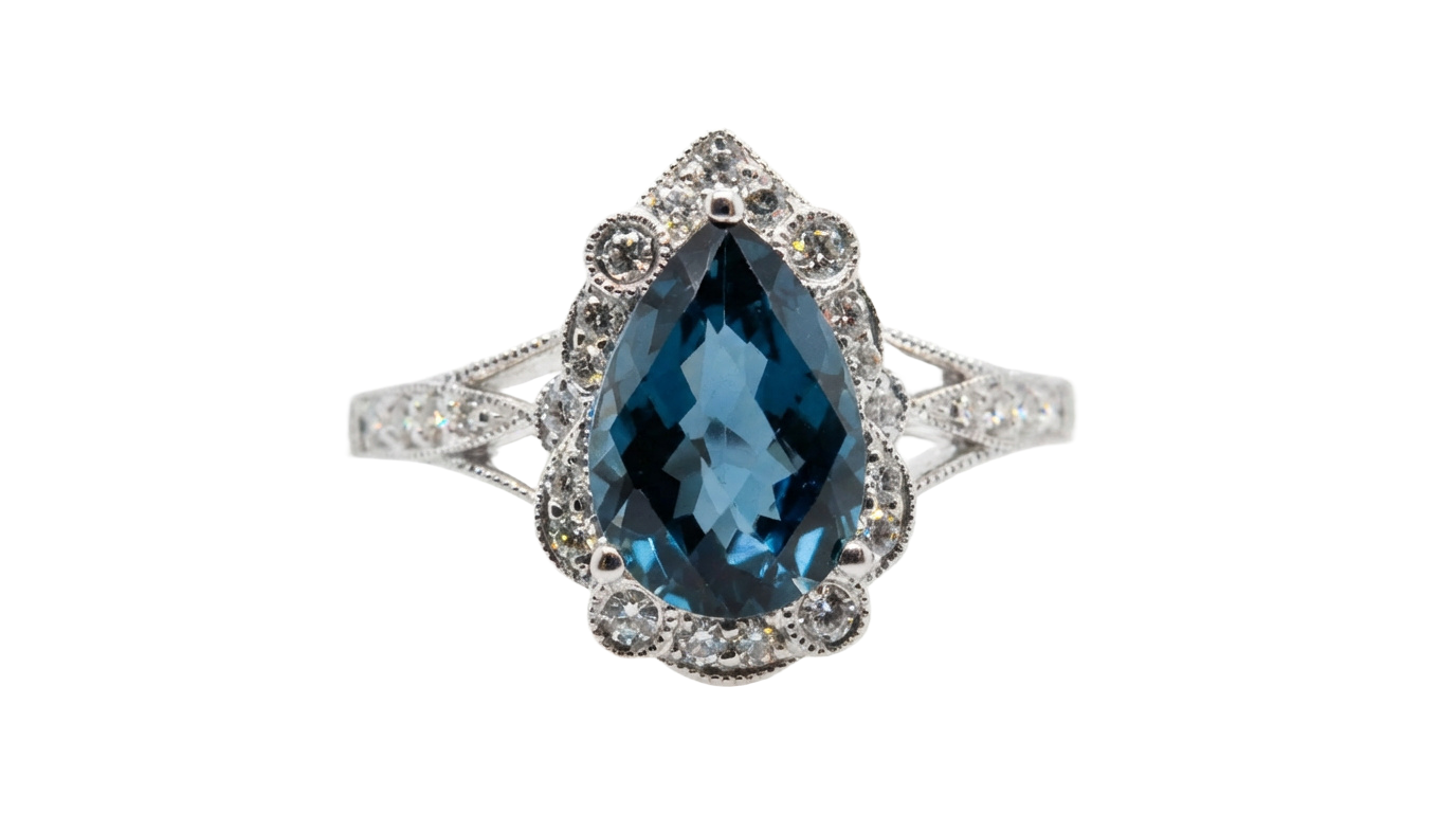Blue Topaz Pear Shape with Diamond in White Gold
