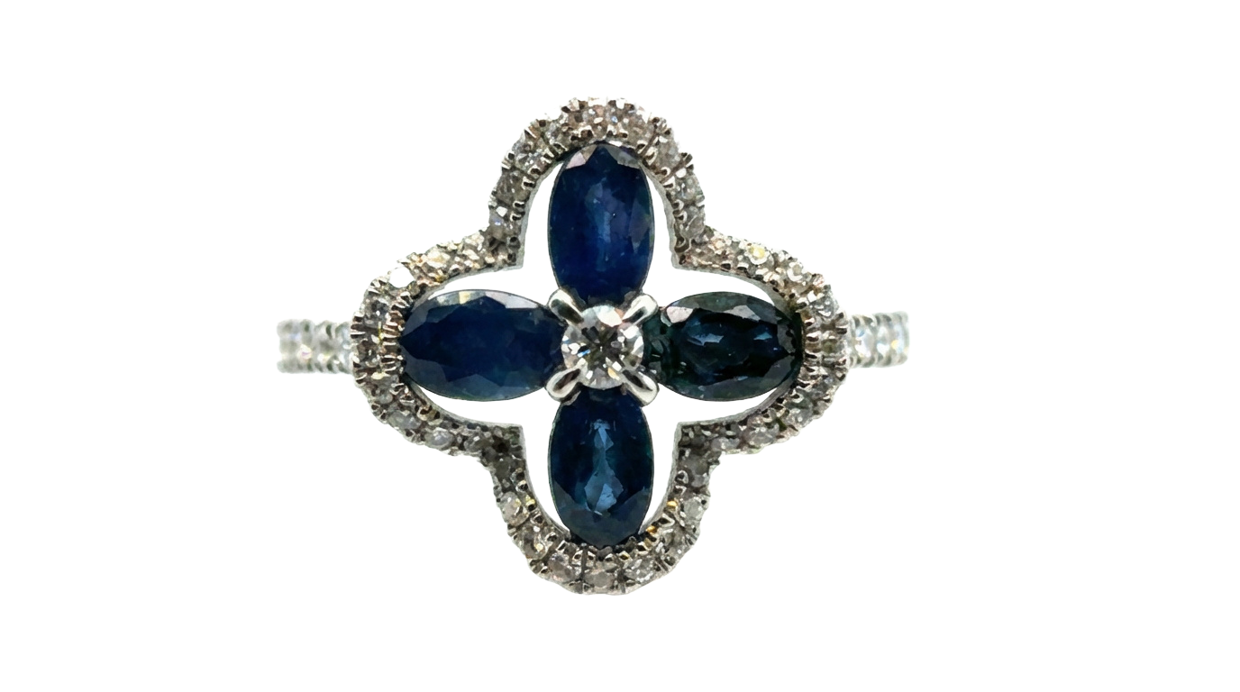 Sapphire and Diamond Floral in White Gold