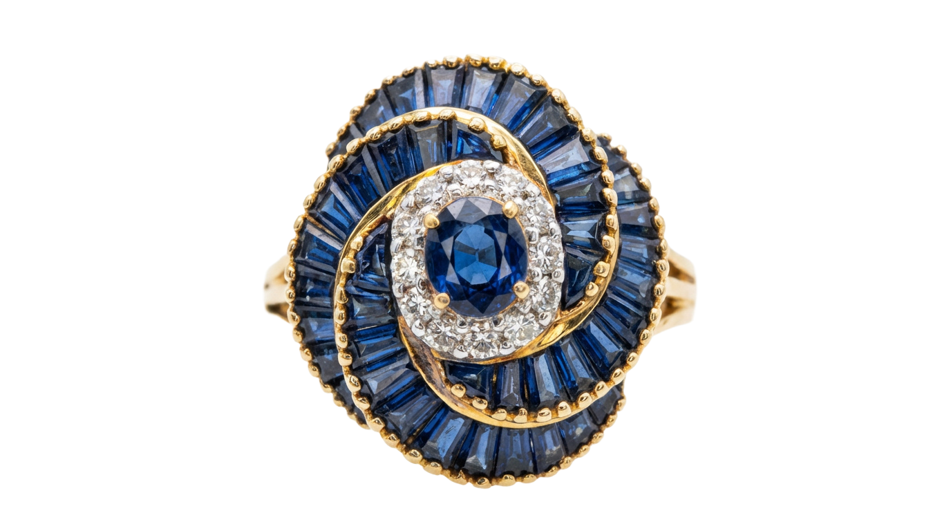 Spiral Sapphire & Diamond Ring
