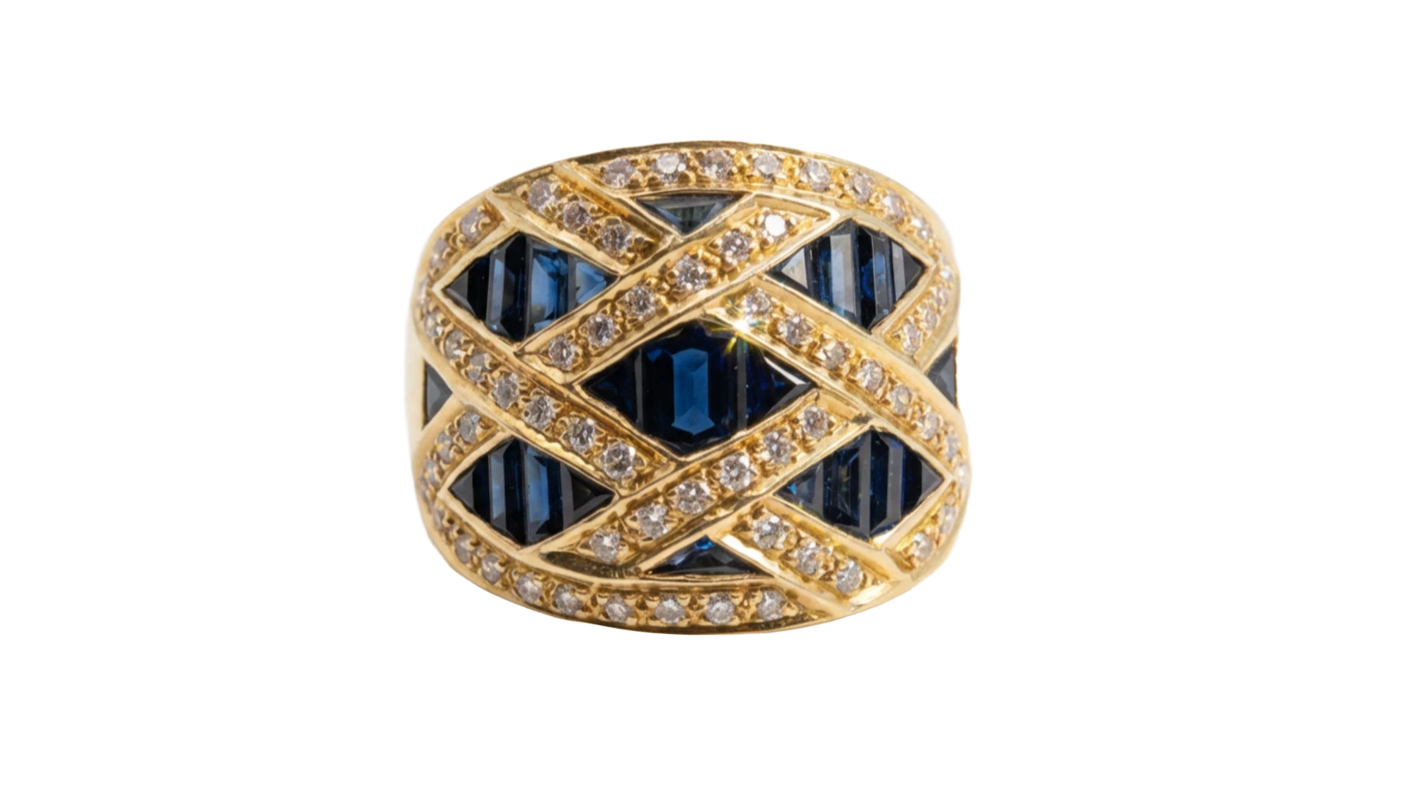 Sapphire and Diamond Wide Band Ring in Yellow Gold